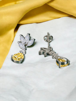 Designs & You - Crushed Ice Cut Cubic Zirconia Silver Plated Yellow Teardrop Shaped Drop Earrings