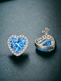 Designs & You - Crushed Ice Cut Cubic Zirconia Silver Plated Blue Heart Shaped Stud Earrings