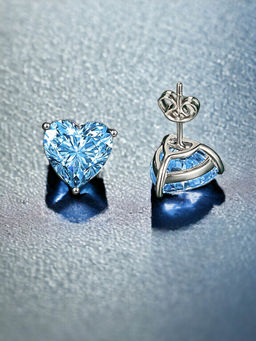 Designs & You - Crushed Ice Cut Cubic Zirconia Silver Plated Blue Heart Shaped Stud Earrings