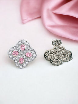 Designs & You - Crushed Ice Cut Cubic Zirconia Silver Plated Pink Contemporary Stud Earrings