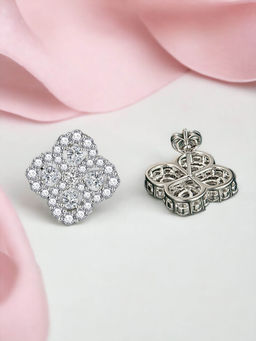 Designs & You - Crushed Ice Cut Cubic Zirconia Silver Plated White Contemporary Stud Earrings