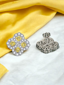 Designs & You - Crushed Ice Cut Cubic Zirconia Silver Plated Yellow Contemporary Stud Earrings