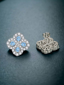 Designs & You - Crushed Ice Cut Cubic Zirconia Silver Plated Blue Contemporary Stud Earrings