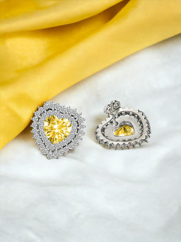 Designs & You - Crushed Ice Cut Cubic Zirconia Silver Plated Yellow Heart Shaped Stud Earrings