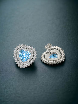 Designs & You - Crushed Ice Cut Cubic Zirconia Silver Plated Blue Heart Shaped Stud Earrings