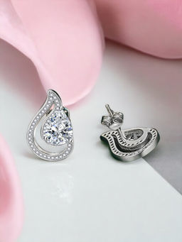 Designs & You - Crushed Ice Cut Cubic Zirconia Silver Plated White Teardrop Shaped Stud Earrings