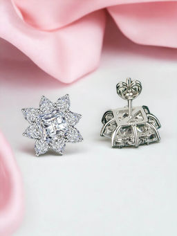 Designs & You - Crushed Ice Cut Cubic Zirconia Silver Plated White Square Stud Earrings