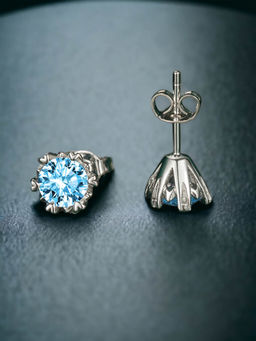 Designs & You - Crushed Ice Cut Cubic Zirconia Silver Plated Blue Floral Stud Earrings