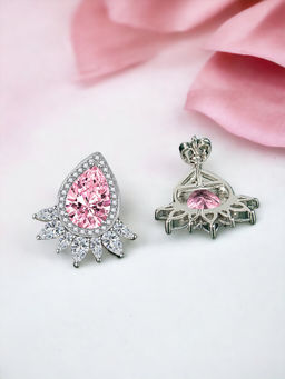 Designs & You - Crushed Ice Cut Cubic Zirconia Silver Plated Pink Teardrop Shaped Stud Earrings