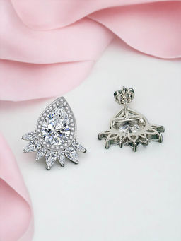 Designs & You - Crushed Ice Cut Cubic Zirconia Silver Plated White Teardrop Shaped Stud Earrings