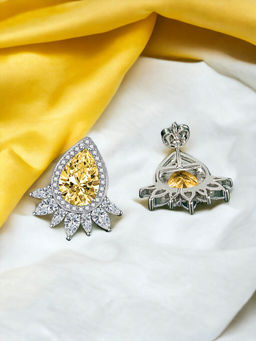 Designs & You - Crushed Ice Cut Cubic Zirconia Silver Plated Yellow Teardrop Shaped Stud Earrings