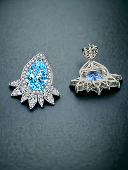 Designs & You - Crushed Ice Cut Cubic Zirconia Silver Plated Blue Teardrop Shaped Stud Earrings