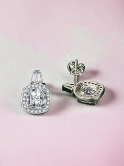Designs & You - Crushed Ice Cut Cubic Zirconia Silver Plated White Geometric Stud Earrings
