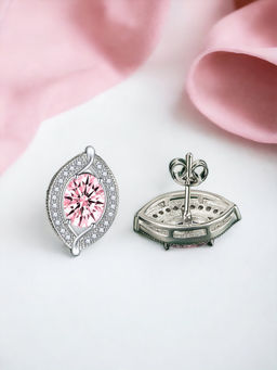 Designs & You - Crushed Ice Cut Cubic Zirconia Silver Plated Pink Geometric Stud Earrings