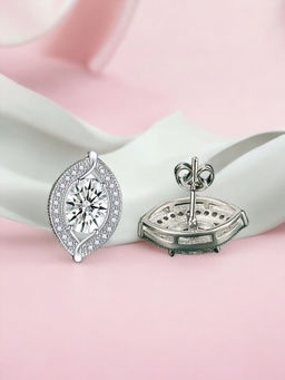 Designs & You - Crushed Ice Cut Cubic Zirconia Silver Plated White Geometric Stud Earrings