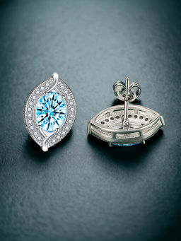 Designs & You - Crushed Ice Cut Cubic Zirconia Silver Plated Blue Geometric Stud Earrings