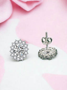 Designs & You - Crushed Ice Cut Cubic Zirconia Silver Plated White Oval Stud Earrings