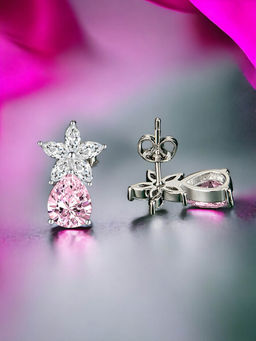 Designs & You - Crushed Ice Cut Cubic Zirconia Silver Plated Pink Teardrop Shaped Drop Earrings