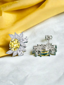 Designs & You - Crushed Ice Cut Cubic Zirconia Silver Plated Yellow Contemporary Stud Earrings