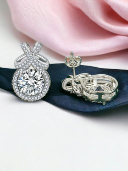 Designs & You - Crushed Ice Cut Cubic Zirconia Silver Plated White Contemporary Stud Earrings