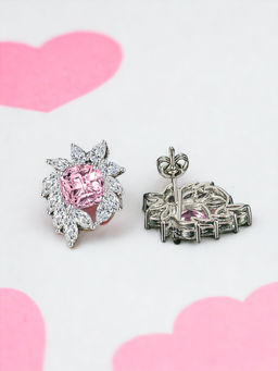 Designs & You - Crushed Ice Cut Cubic Zirconia Silver Plated Pink Contemporary Stud Earrings