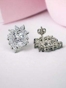 Designs & You - Crushed Ice Cut Cubic Zirconia Silver Plated White Contemporary Stud Earrings