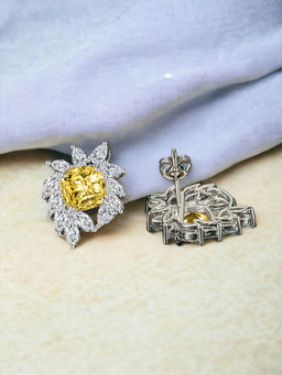 Designs & You - Crushed Ice Cut Cubic Zirconia Silver Plated Yellow Contemporary Stud Earrings