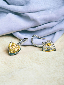 Designs & You - Crushed Ice Cut Cubic Zirconia Silver Plated Yellow Heart Shaped Drop Earrings