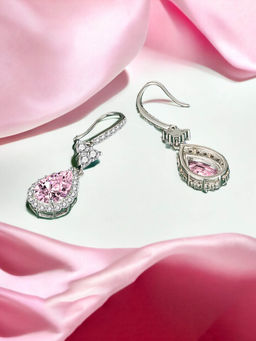 Designs & You - Crushed Ice Cut Cubic Zirconia Silver Plated Pink Teardrop Shaped Drop Earrings
