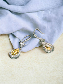 Designs & You - Crushed Ice Cut Cubic Zirconia Silver Plated Yellow Teardrop Shaped Drop Earrings