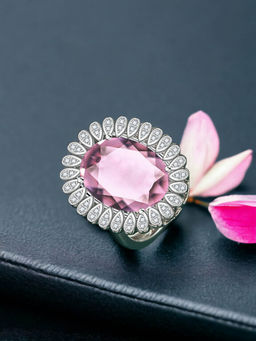 Designs & You - Silver Plated Crushed Ice Cut Pink Finger Ring