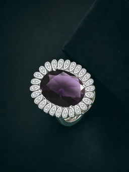 Designs & You - Silver Plated Crushed Ice Cut Purple Finger Ring
