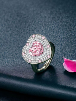 Designs & You - Silver Plated Crushed Ice Cut Pink Finger Ring