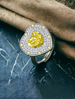 Designs & You - Silver Plated Crushed Ice Cut Yellow Finger Ring