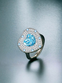 Designs & You - Silver Plated Crushed Ice Cut Blue Finger Ring