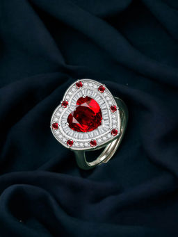 Designs & You - Silver Plated Crushed Ice Cut Red Finger Ring