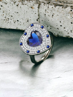 Designs & You - Silver Plated Crushed Ice Cut Navy Blue Finger Ring