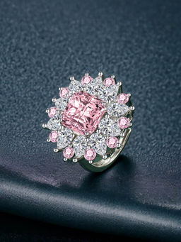 Designs & You - Silver Plated Crushed Ice Cut Pink Finger Ring