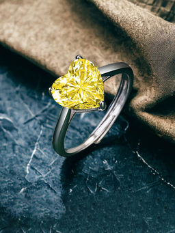 Designs & You - Silver Plated Crushed Ice Cut Yellow Finger Ring