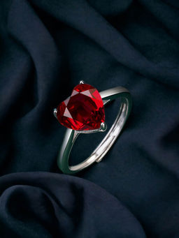 Designs & You - Silver Plated Crushed Ice Cut Red Finger Ring