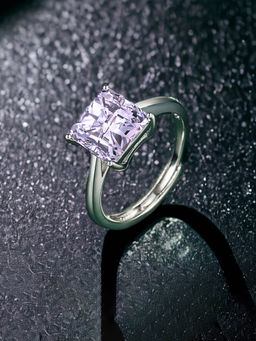 Designs & You - Silver Plated Crushed Ice Cut Purple Finger Ring