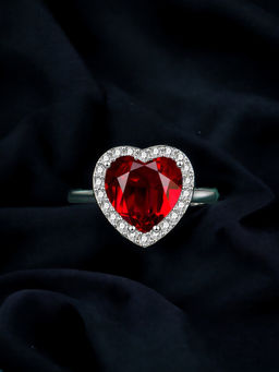 Designs & You - Silver Plated Crushed Ice Cut Red Finger Ring