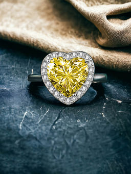 Designs & You - Silver Plated Crushed Ice Cut Yellow Finger Ring
