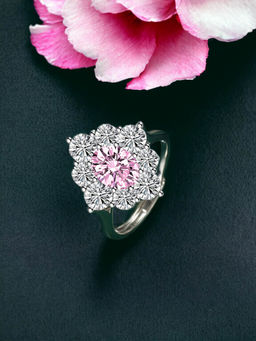 Designs & You - Silver Plated Crushed Ice Cut Pink Finger Ring