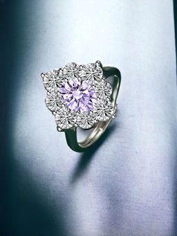 Designs & You - Silver Plated Crushed Ice Cut Purple Finger Ring