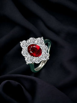 Designs & You - Silver Plated Crushed Ice Cut Red Finger Ring