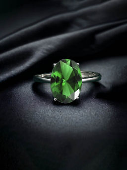 Designs & You - Silver Plated Crushed Ice Cut Green Finger Ring