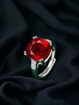 Designs & You - Silver Plated Crushed Ice Cut Red Finger Ring