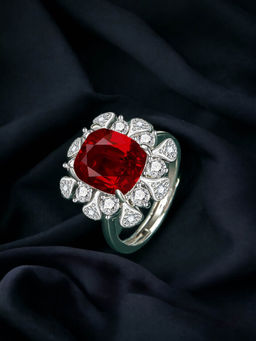 Designs & You - Silver Plated Crushed Ice Cut Red Finger Ring