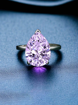 Designs & You - Silver Plated Crushed Ice Cut Purple Finger Ring